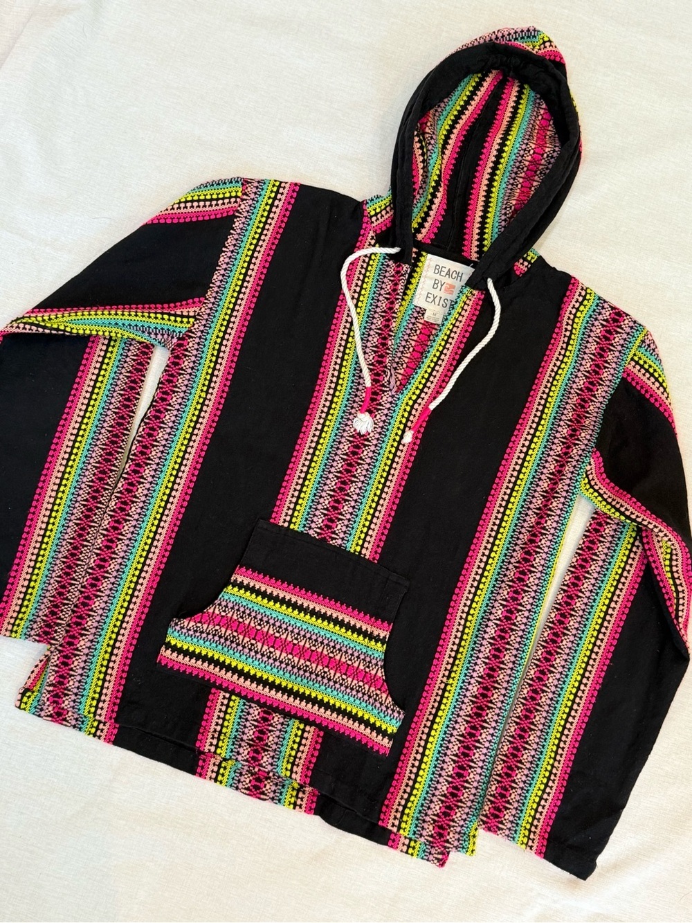 Beach By Exist Neon Baja Hoodie Boho Festival Surf Pullover Medium